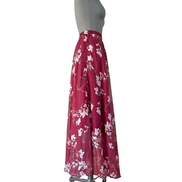 Floral Chiffon Circle Women High Waist Maxi Skirt Relaxed Lightweight Chic Skirt - Picture 5 of 9